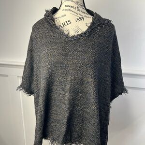 Gray/Blue Knit Shrug with Frayed Edges